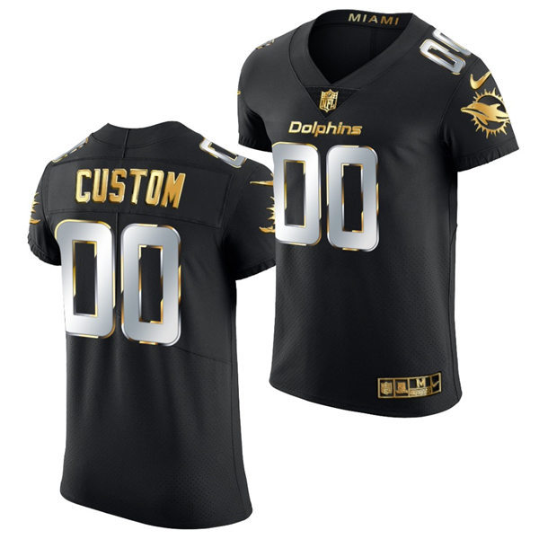 Mens Miami Dolphins Custom Nike Black Elite Golden Edition Jersey