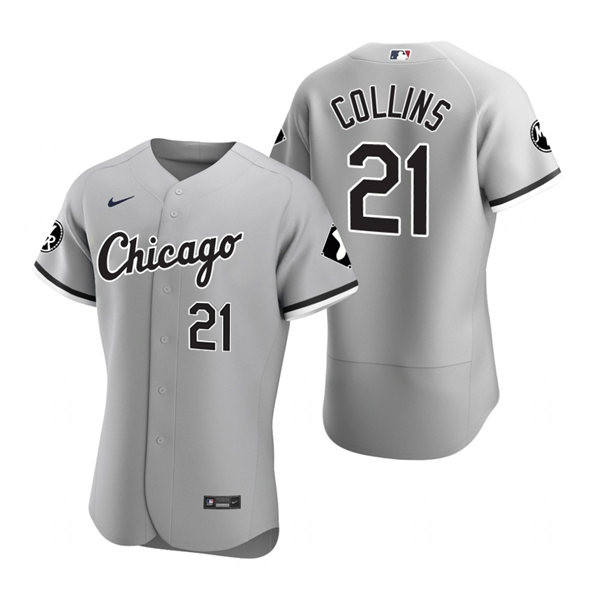 Mens Chicago White Sox #21 Zack Collins Nike Gray Road FlexBase Jersey