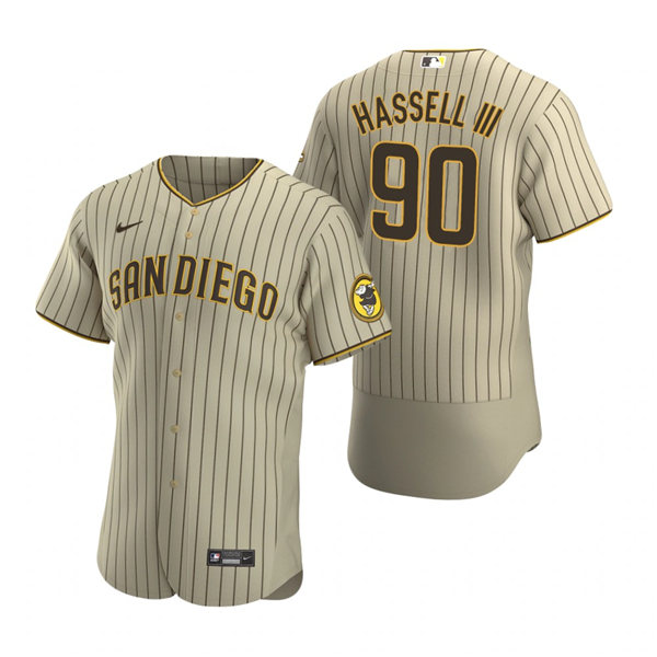Mens San Diego Padres #90 Robert Hassell III Nike Tan Brown Alternate FlexBase Jersey
