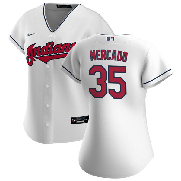 Womens Cleveland Indians #35 Oscar Mercado Nike Home White Cool Base Jersey