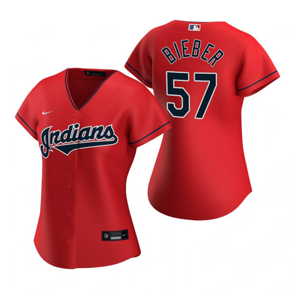 Womens Cleveland Indians #57 Shane Bieber Nike Red Alternate Cool Base Jersey