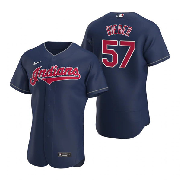 Mens Cleveland Indians #57 Shane Bieber Nike Indians Navy Alternate FlexBase Jersey