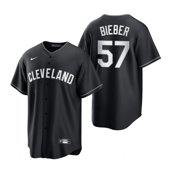 Mens Cleveland Indians #57 Shane Bieber Nike 2021 Black Fashion Jersey