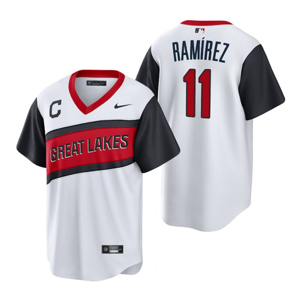Mens Cleveland Indians #11 Jose Ramirez Nike White 2021 Little League Classic Jersey