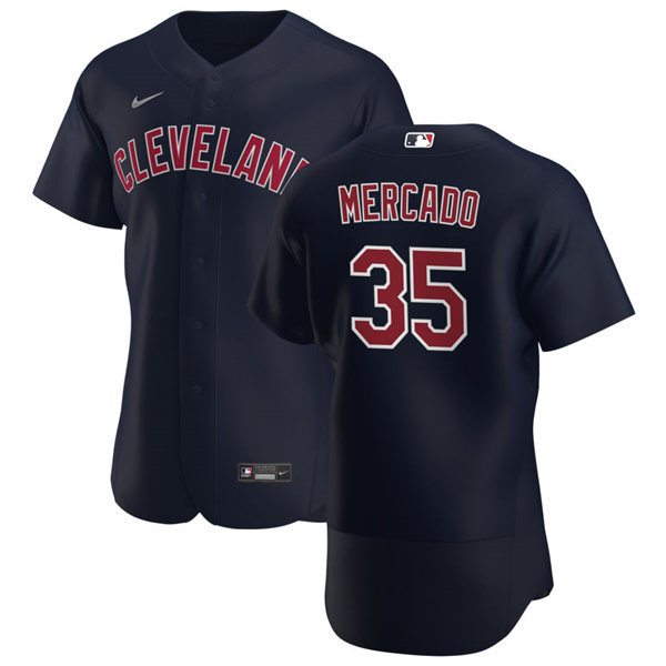 Mens Cleveland Indians #35 Oscar Mercado Nike Cleveland Navy Alternate Flex Base Jersey