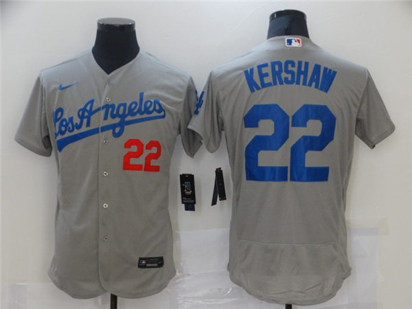 Mens Los Angeles Dodgers #22 Clayton Kershaw Nike Grey Los Angeles Flex Base Jersey