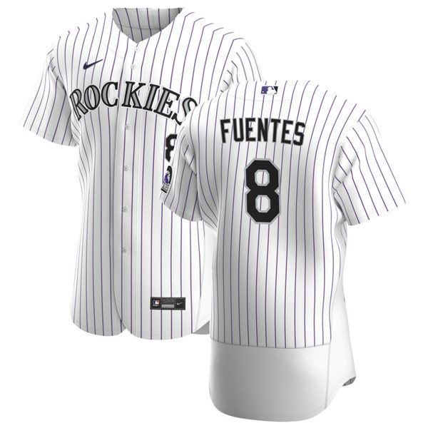 Mens Colorado Rockies #8 Joshua Fuentes Nike White Pinstripe Home FlexBase Stitched Player Jersey