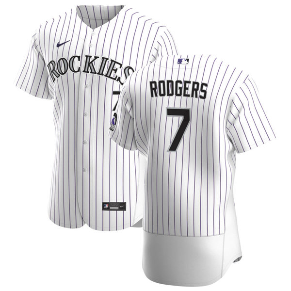 Mens Colorado Rockies #7 Brendan Rodgers Nike White Pinstripe Home FlexBase Stitched Player Jersey