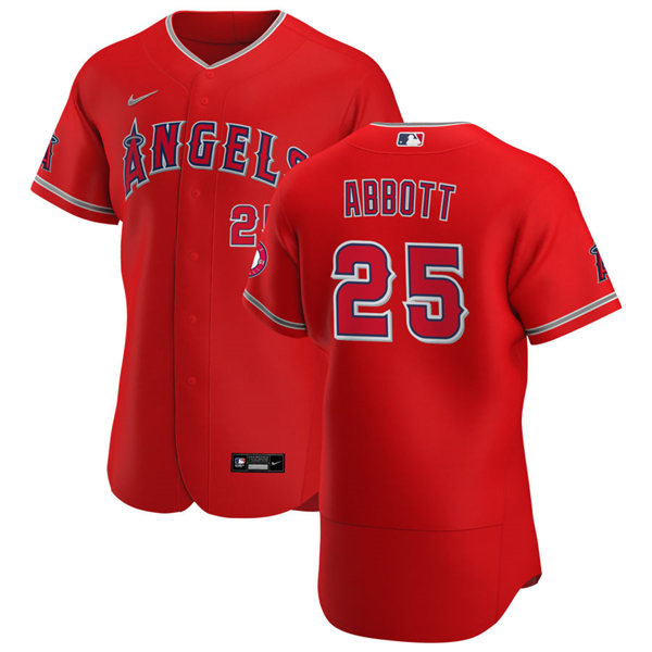 Mens Los Angeles Angels Retired Player #25 Jim Abbott Nike Red Alternate FlexBase Stitched Player Jersey