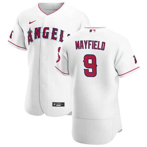 Mens Los Angeles Angels #9 Jack Mayfield Nike White Home FlexBase Stitched Player Jersey