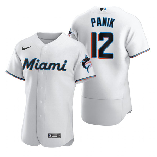 Mens Miami Marlins #12 Joe Panik Nike White Home FlexBase Player Jersey