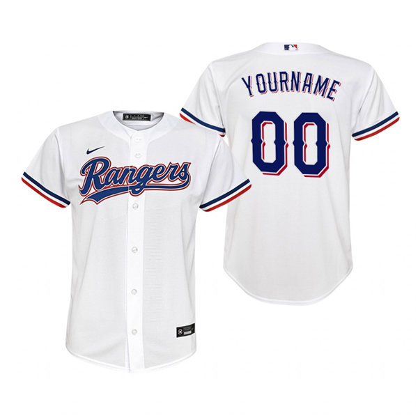 Youth Texas Rangers Custom Nike White Home Jersey