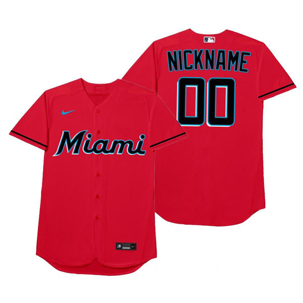 Mens Miami Marlins Custom Nike Red 2021 Players' Weekend Nickname Jersey