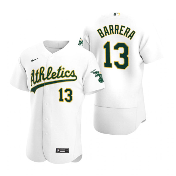 Mens Oakland Athletics #13 Luis Barrera Nike White Home FlexBase Jersey