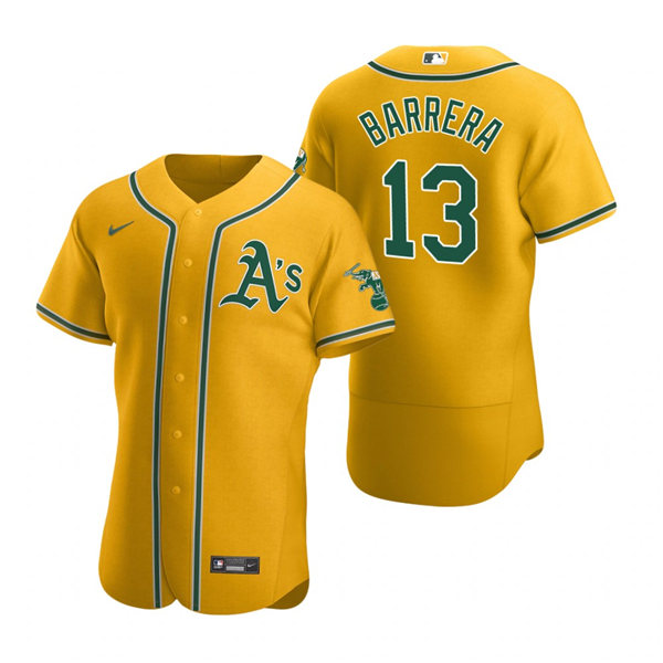 Mens Oakland Athletics #13 Luis Barrera Nike Gold Alternate FlexBase Jersey