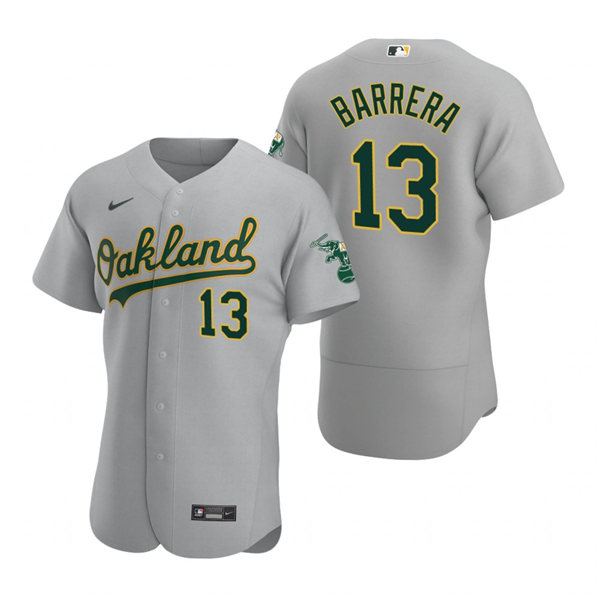 Mens Oakland Athletics #13 Luis Barrera Nike Gray Road FlexBase Jersey