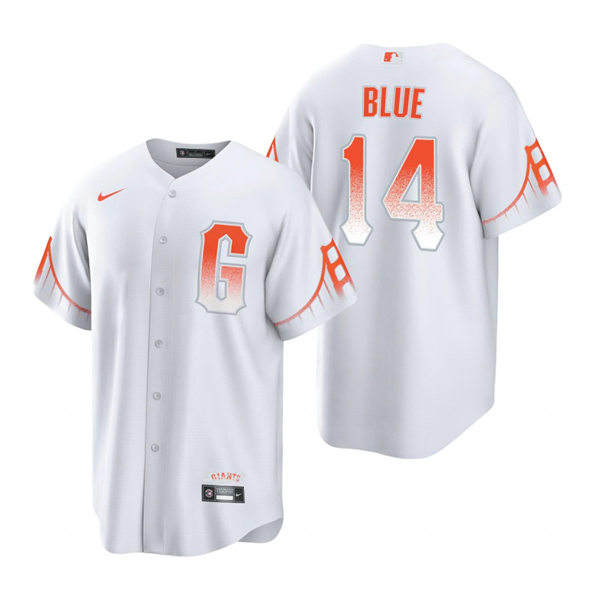Mens San Francisco Giants #14 Vida Blue Nike White 2021 San Francisco City Connect Jersey