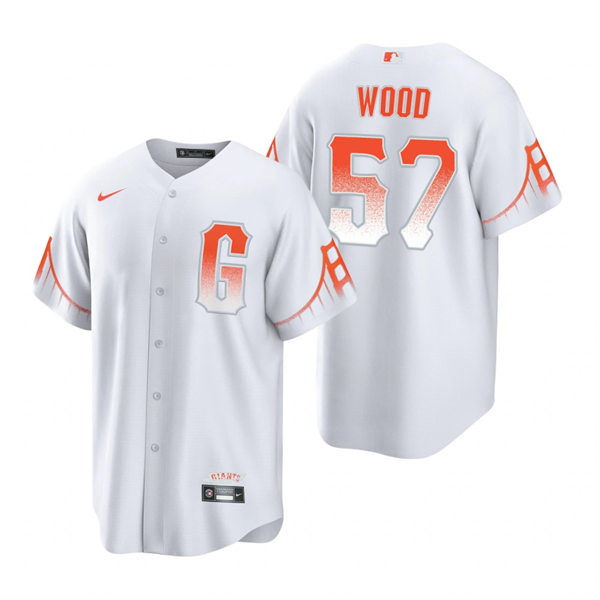 Mens San Francisco Giants #57 Alex Wood Nike White 2021 San Francisco City Connect Jersey