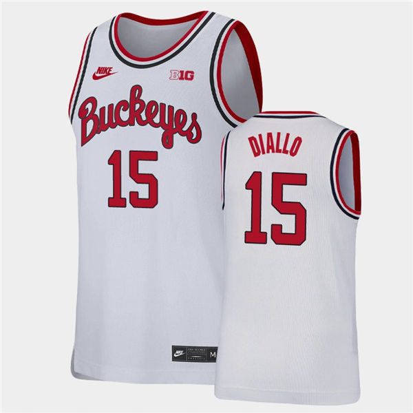 Mens Ohio State Buckeyes #15 Ibrahima Diallo Nike White Turning Back The Clocks 1980'S RETRO Basketball Jersey