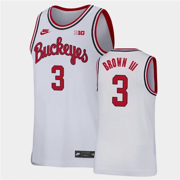 Mens Ohio State Buckeyes #3 Eugene Brown III Nike White Turning Back The Clocks 1980'S RETRO Basketball Jersey