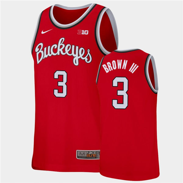 Mens Ohio State Buckeyes #3 Eugene Brown III Nike 2020 Scarlet College Baketball Jersey