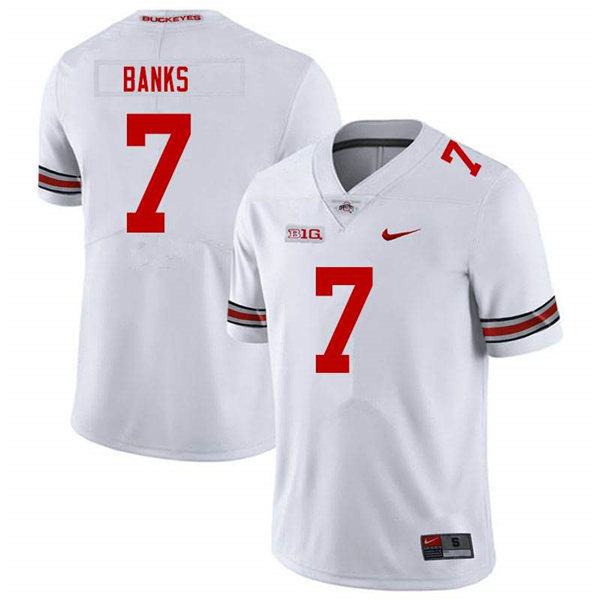 Mens Ohio State Buckeyes #7 Sevyn Banks Nike White College Football Game Jersey