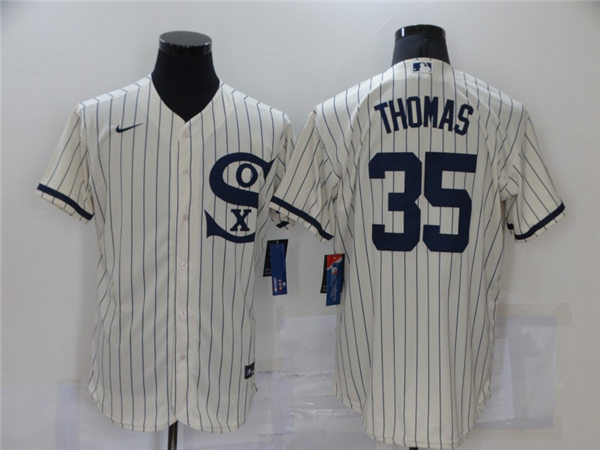 Mens Chicago White Sox #35 Frank Thomas Nike White Pinstripe with Name 2021 Field of Dreams Baseball Jersey
