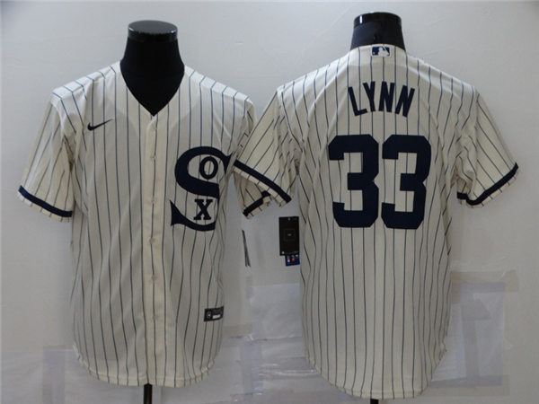 Mens Chicago White Sox #33 Lance Lynn Nike White Pinstripe with Name 2021 Field of Dreams Baseball Jersey