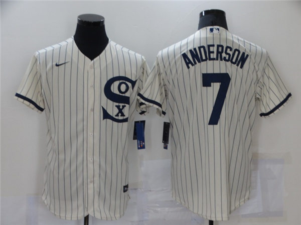 Mens Chicago White Sox #7 Tim Anderson Nike White Pinstripe with Name 2021 Field of Dreams Baseball Jersey