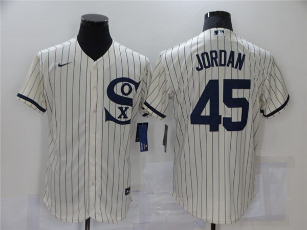 Mens Chicago White Sox Retired Player #45 Michael Jordan Nike White Pinstripe with Name 2021 Field of Dreams Baseball Jersey