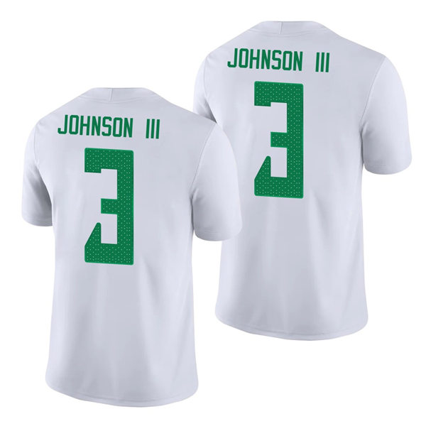 Mens Oregon Ducks #3 Johnny Johnson III Nike 2018 White College Football Game Jersey