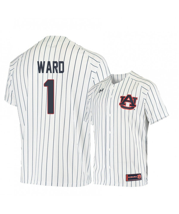 Mens Auburn Tigers #1 Judd Ward 2019 White Pinstripe Under Armour College Baseball Jersey