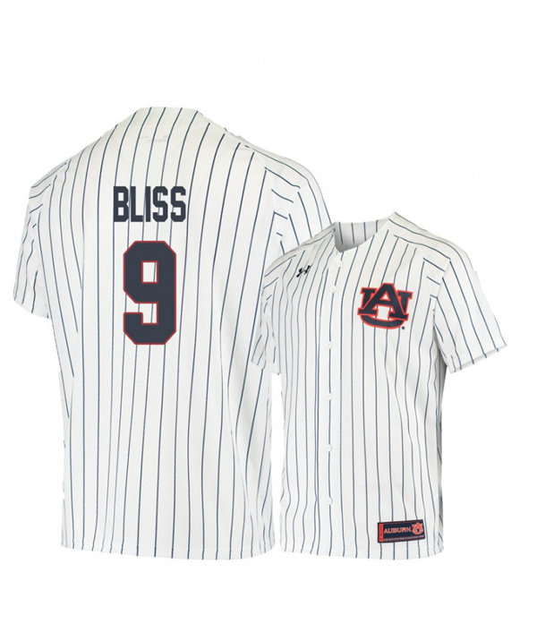 Mens Auburn Tigers #9 Ryan Bliss 2019 White Pinstripe Under Armour College Baseball Jersey