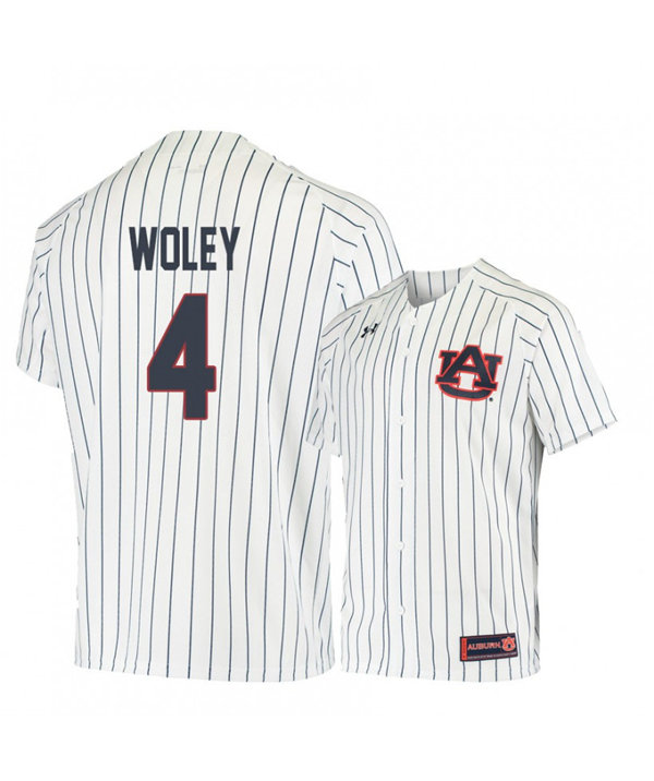 Mens Auburn Tigers #4 Rankin Woley 2019 White Pinstripe Under Armour College Baseball Jersey