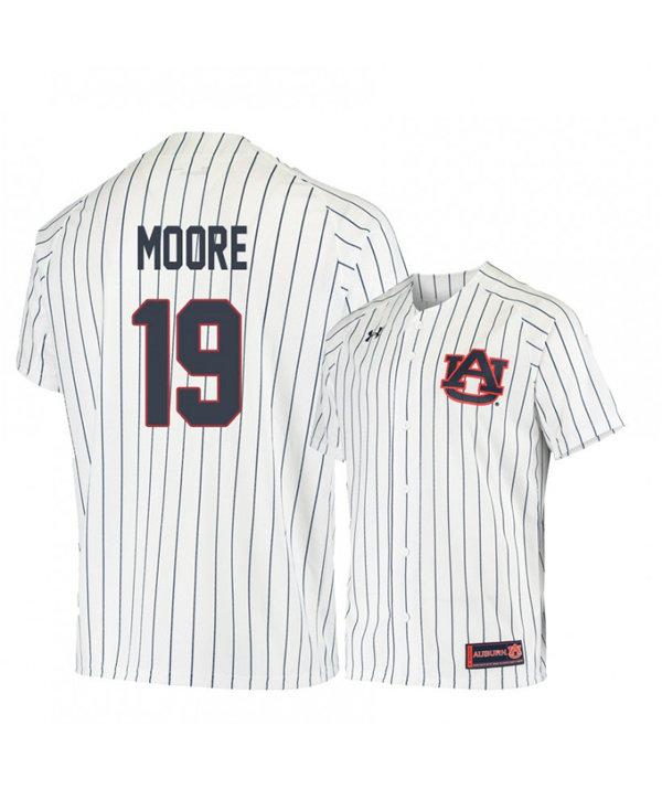 Mens Auburn Tigers #19 Brody Moore 2019 White Pinstripe Under Armour College Baseball Jersey
