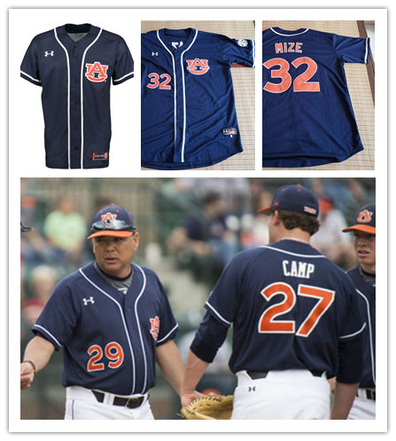 Mens Auburn Tigers Custom Frank Thomas Casey Mize Hunter Morris Dylan Ingram Cody Greenhill Trace Bright 2017 Navy Stripes Under Armour Baseball Jersey