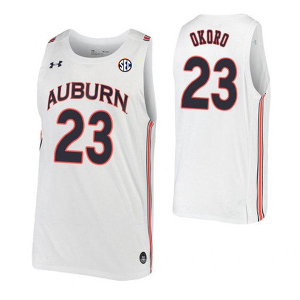 Mens Auburn Tigers #23 Isaac Okoro Under Armour 2020 White College Basketball Game Jersey