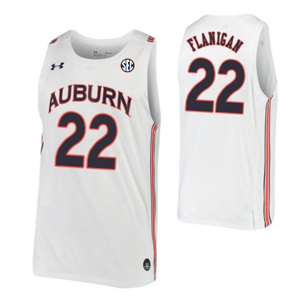 Mens Auburn Tigers #22 Allen Flanigan Under Armour 2020 White College Basketball Game Jersey
