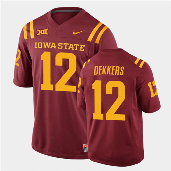 Mens Iowa State Cyclones #12 Hunter Dekkers Nike Cardinal College Football Throwback Jersey