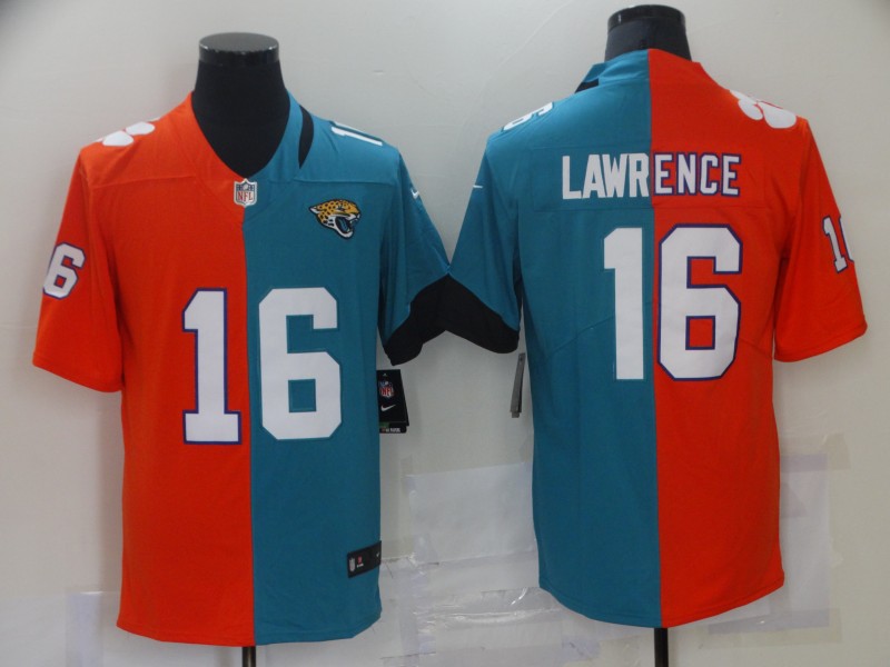 Mens Jacksonville Jaguars #16 Trevor Lawrence Nike Teal Red Split Two Tone Jersey