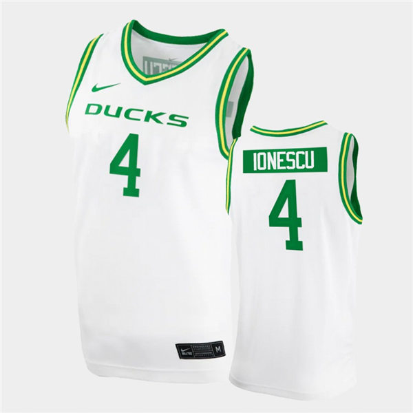 Mens Oregon Ducks #4 Eddy Ionescu Nike 2020 White Green College Basketball Game Jersey