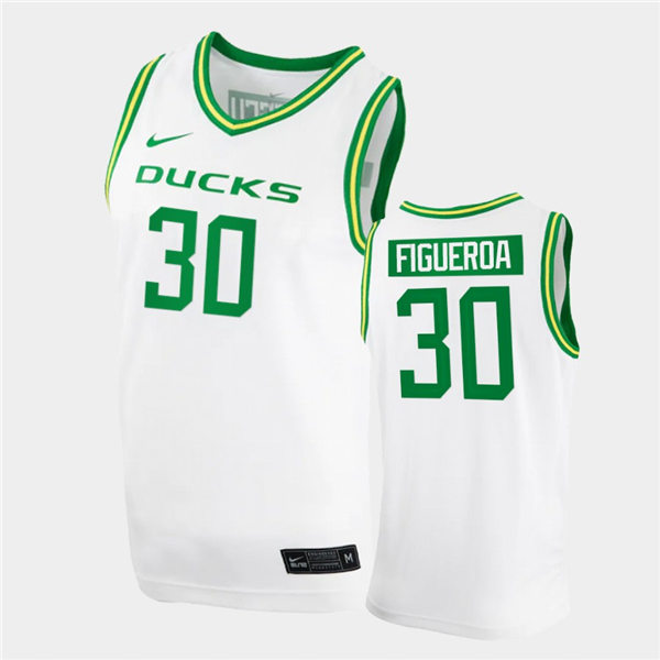 Mens Oregon Ducks #30 L.J. Figueroa Nike 2020 White Green College Basketball Game Jersey