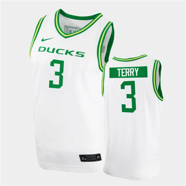 Mens Oregon Ducks #3 Jalen Terry Nike 2020 White Green College Basketball Game Jersey