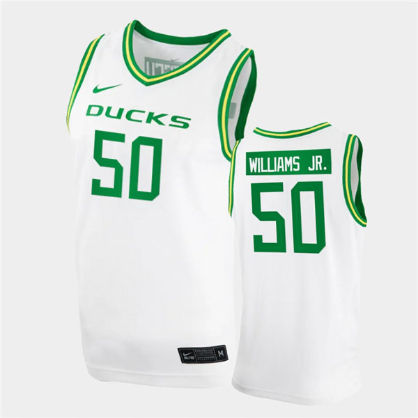 Mens Oregon Ducks #50 Eric Williams Jr. Nike 2020 White Green College Basketball Game Jersey