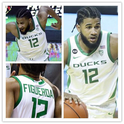 Mens Oregon Ducks #12 L. J. Figueroa Nike 2020 White Green College Basketball Game Jersey
