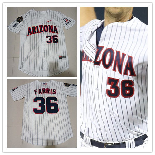 Mens Arizona Wildcats #36 James Farris Nike White Pinstripe College Baseball Jersey 