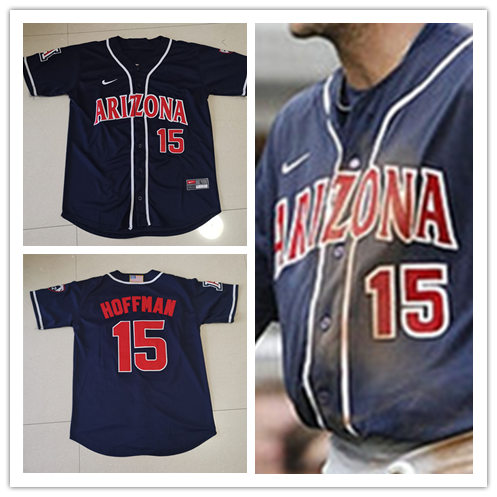 Mens Arizona Wildcats #15 Trevor Hoffman Nike Navy with Stripe College Baseball Jersey
