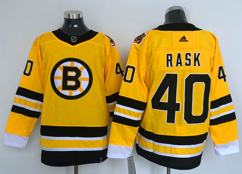 Men's Boston Bruin #40 Tuukka Rask Yellow 2021 adidas NHL REVERSE RETRO JERSEYS