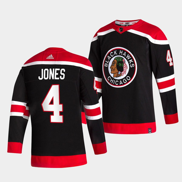 Mens Chicago Blackhawks #4 Seth Jones Adidas Black 2020-21 Reverse Retro Jersey