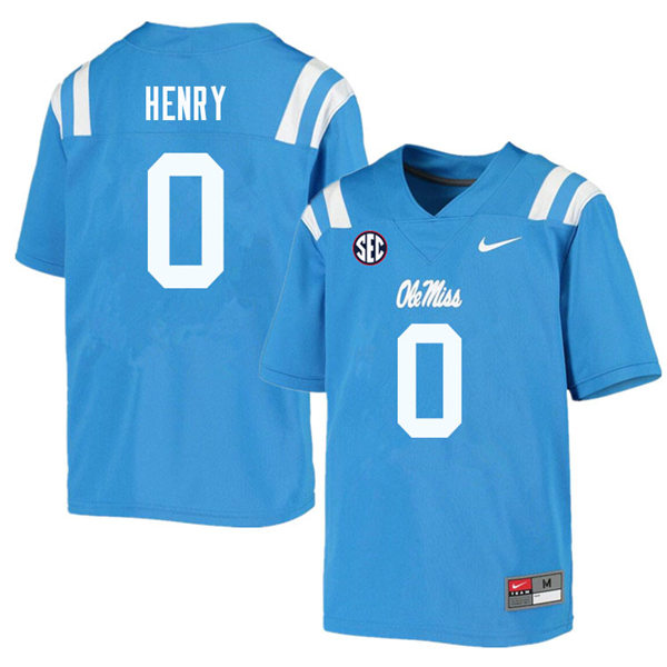 Mens Ole Miss Rebels #0 Lakia Henry Nike Light Blue College Football Game Jersey